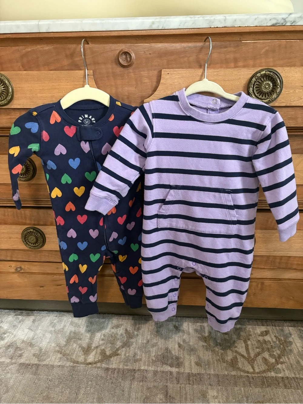 Primary Navy Baby Romper Set with Rainbow Heart Prints